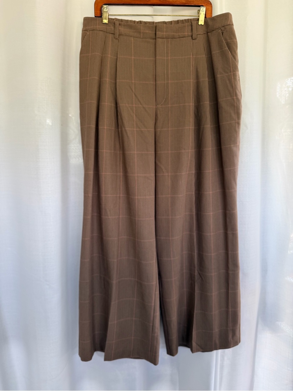 Maeve Anthropologie The Avery Brown Houndstooth Pleated Wide Leg Pants XL